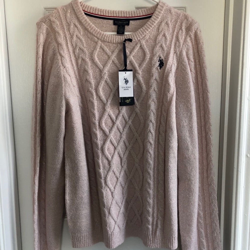 Pink Sparkle Polo Crew Neck Sweater
